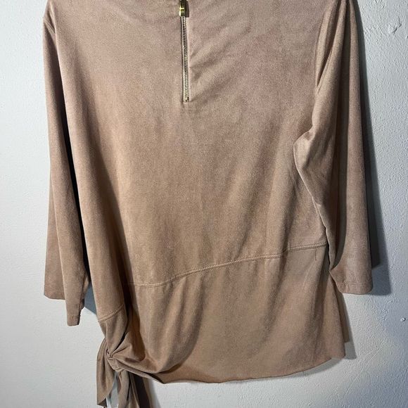 travelers collection Chicos Size I Faux Suede back Zipper 3/4 Sleeve Caramel - Picture 9 of 9